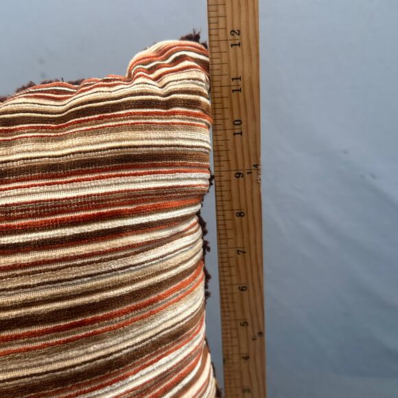 VTG Patchwork Throw Pillow 14” Brown Orange Yellow Striped Retro Boho Velour 70s - Picture 16 of 16